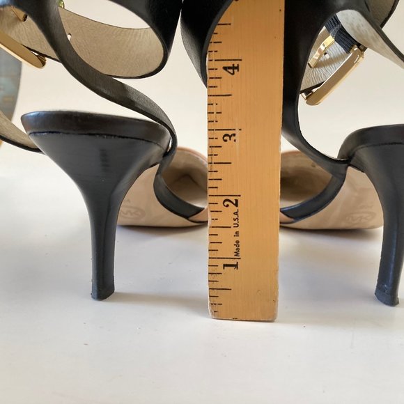 Michael KORS JULIETA Black Tan Leather Wide Ankle Strap Pointed Toe Slingback 8M - Picture 16 of 16